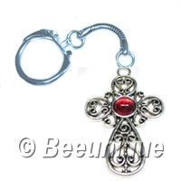 Red Stone Cross Keyring - Click Image to Close